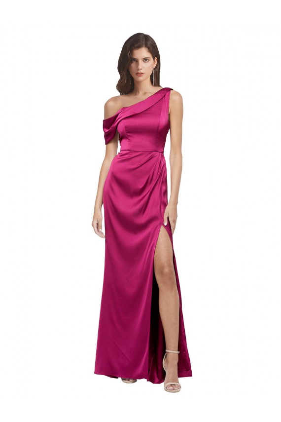 Sleeveless Fuchsia A-Line One Shoulder Formal Dress