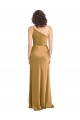 Sleeveless Gold A-Line Stretch Satin One Shoulder Formal Dress