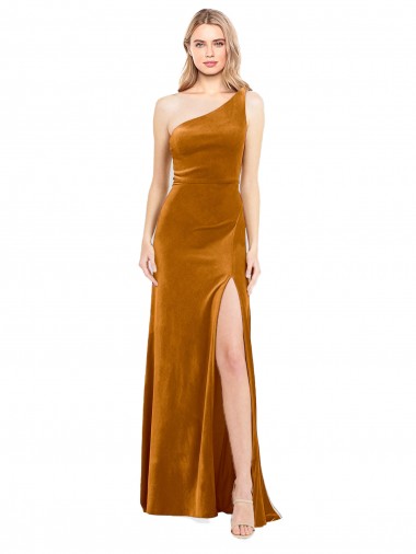 Affordable Sleeveless Gold A-Line One Shoulder Formal Dress Canada