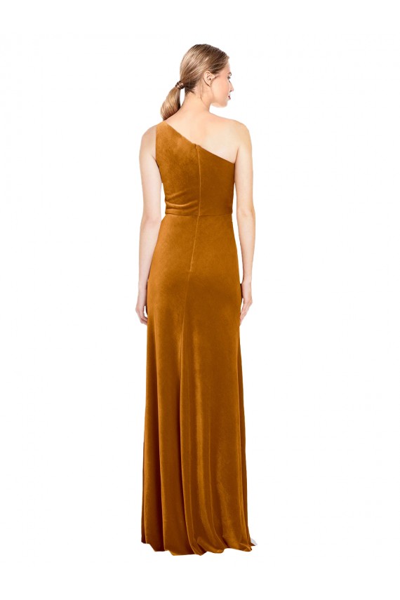 Sleeveless Gold A-Line One Shoulder Formal Dress