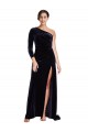Long Sleeves Dark Navy A-Line One Shoulder Formal Dress