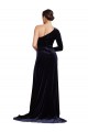 Long Sleeves Dark Navy A-Line One Shoulder Formal Dress