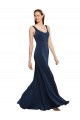 Sleeveless Dark Navy Low Back A-Line Round Neck Formal Dress