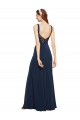 Sleeveless Dark Navy Low Back A-Line Round Neck Formal Dress