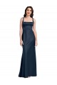 Sleeveless Dark Navy Low Back A-Line Square Neck Formal Dress