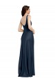 Sleeveless Dark Navy Low Back A-Line Square Neck Formal Dress