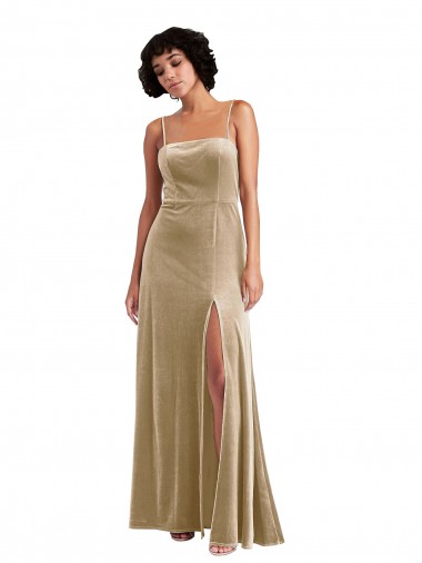 Affordable Sleeveless Champagne Low Back A-Line Square Neck Formal Dress Canada