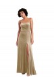 Sleeveless Champagne Low Back A-Line Square Neck Formal Dress