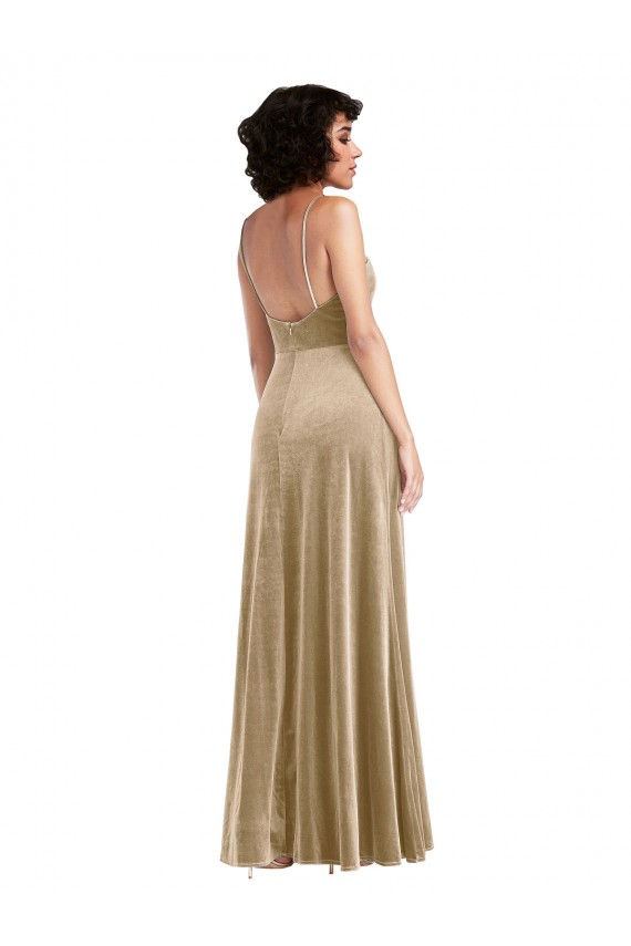 Sleeveless Champagne Low Back A-Line Square Neck Formal Dress
