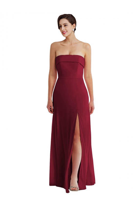 Sleeveless Burgundy Low Back A-Line Strapless Formal Dress