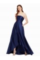 Sleeveless Dark Navy Low Back A-Line Strapless High Low Formal Dress