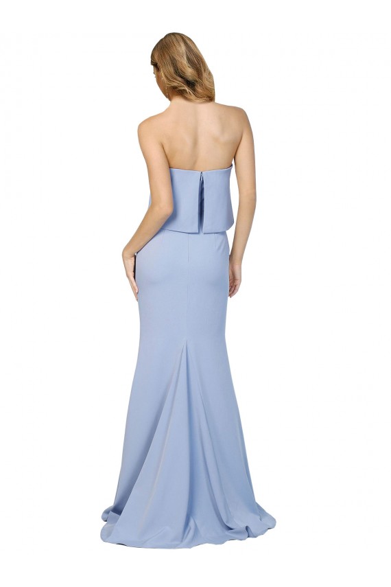Sleeveless Light Sky Blue Low Back A-Line Strapless Formal Dress