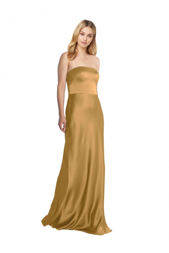 Sleeveless Gold A-Line Strapless Formal Dress