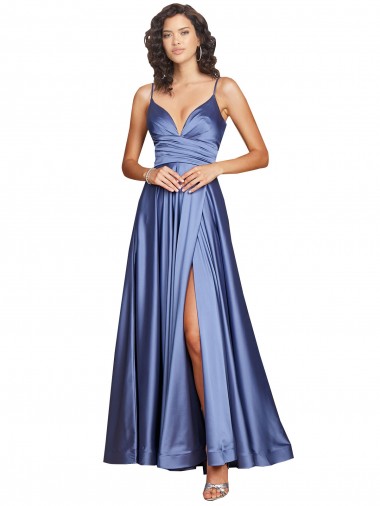 Affordable Sleeveless French Blue Low Back A-Line Spaghetti Straps Black Tie Formal Dress Canada