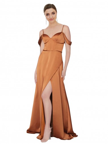 Affordable Cold Shoulder Orange Low Back A-Line Spaghetti Straps Formal Dress Canada