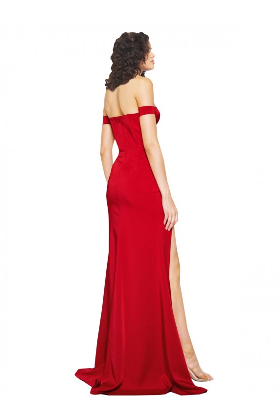 Sleeveless Red A-Line Silky Satin Off the Shoulder Formal Dress