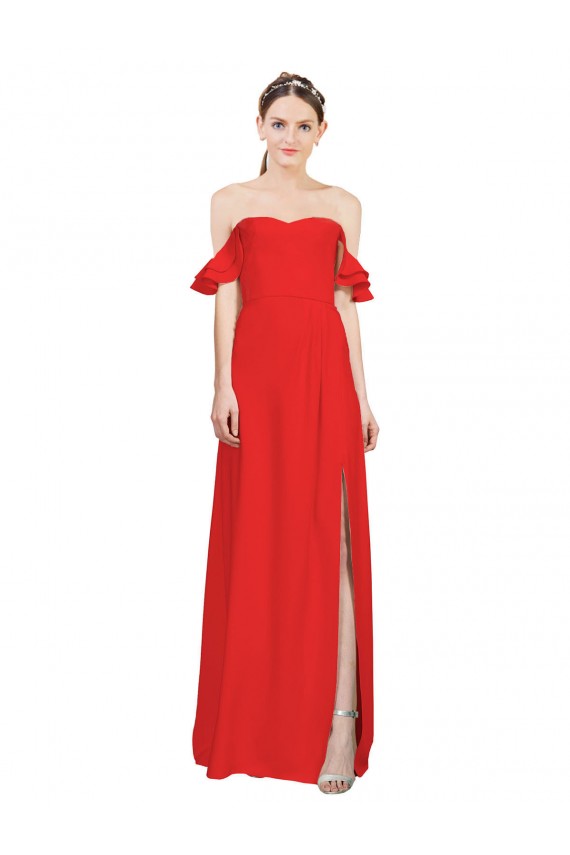 Sleeveless Red A-Line Off the Shoulder Formal Dress