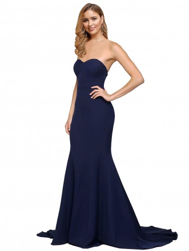 Affordable Sleeveless Dark Navy Low Back A-Line Sweetheart Formal Gowns Canada