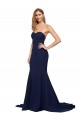 Sleeveless Dark Navy Low Back A-Line Sweetheart Formal Gowns