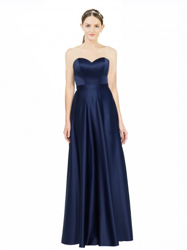 Affordable Sleeveless Dark Navy Low Back A-Line Sweetheart Black Tie Formal Dress Canada