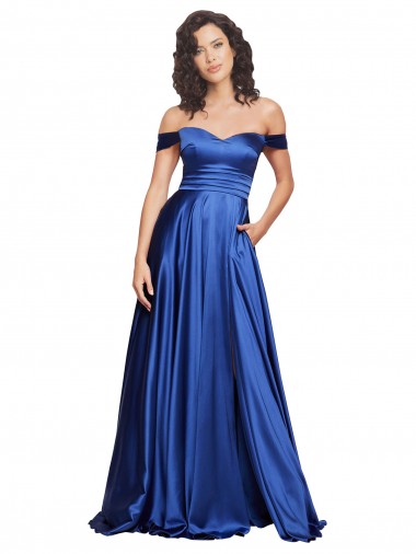 Affordable Sleeveless Royal Blue A-Line Off the Shoulder Formal Dress Canada