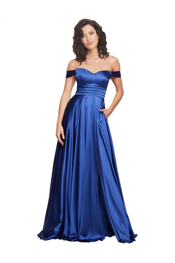 Sleeveless Royal Blue A-Line Off the Shoulder Formal Dress