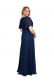 Short Flutter Sleeves Dark Navy A-Line V-Neck Formal Plus Size Formal Dress