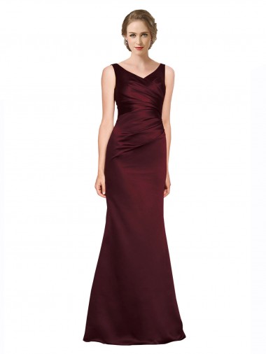 Affordable Sleeveless Burgundy Low Back A-Line V-Neck Black Tie Formal Dress Canada