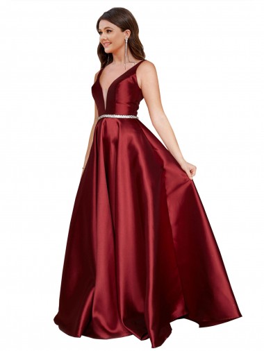 Affordable Sleeveless Burgundy V-Back A-Line V-Neck Formal Plus Size Formal Dress Canada