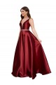 Sleeveless Burgundy V-Back A-Line V-Neck Formal Plus Size Formal Dress