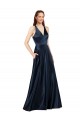 Sleeveless Dark Navy Keyhole Back A-Line V-Neck Formal Dress