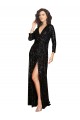 Long Sleeves Black A-Line V-Neck Formal Dress
