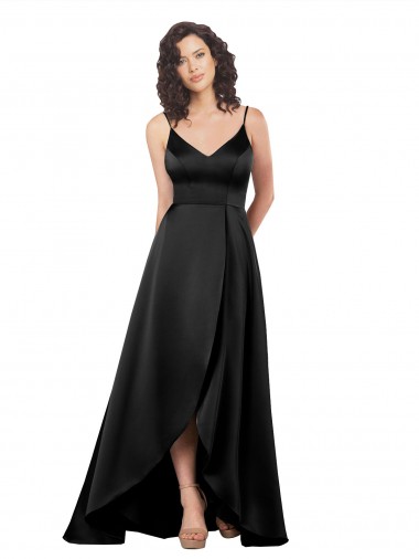 Affordable Sleeveless Black Low Back A-Line V-Neck High Low Formal Dress Canada