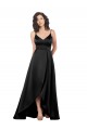 Sleeveless Black Low Back A-Line V-Neck High Low Formal Dress