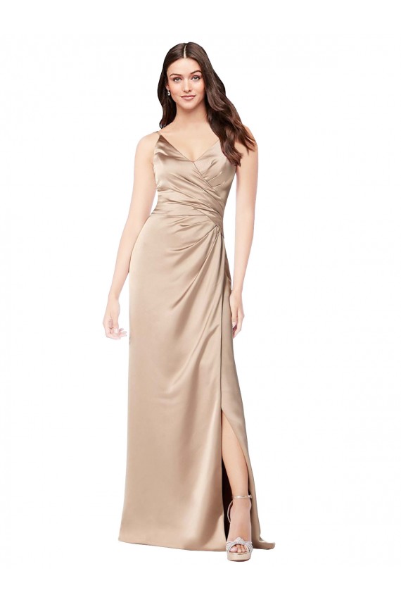 Sleeveless Champagne Pink Low Back A-Line Spaghetti Straps Formal Dress