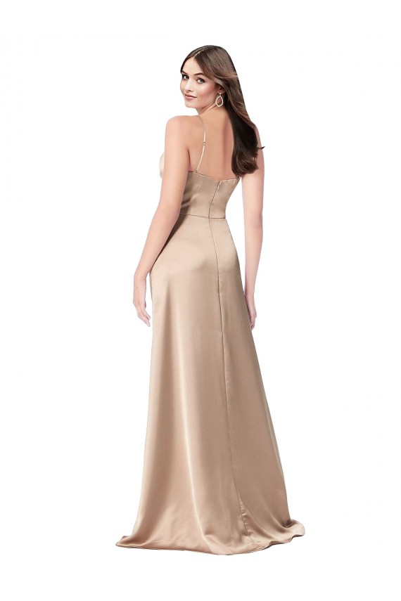 Sleeveless Champagne Pink Low Back A-Line Spaghetti Straps Formal Dress