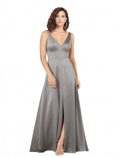Affordable Sleeveless Pearl Grey A-Line V-Neck Formal Dress Canada