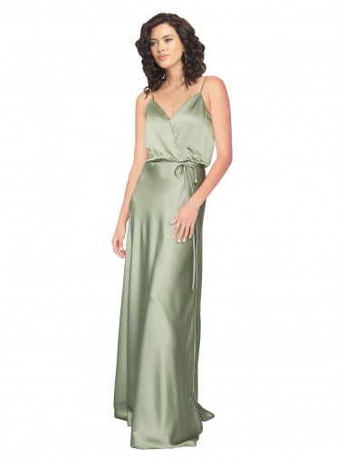 Affordable Sleeveless Smoke Green V-Back A-Line V-Neck Formal Dress Canada