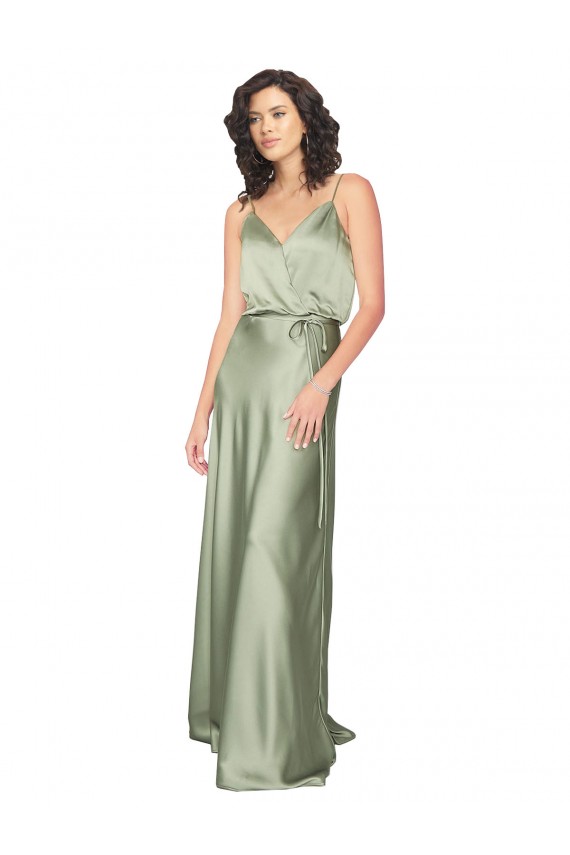Sleeveless Smoke Green V-Back A-Line V-Neck Formal Dress