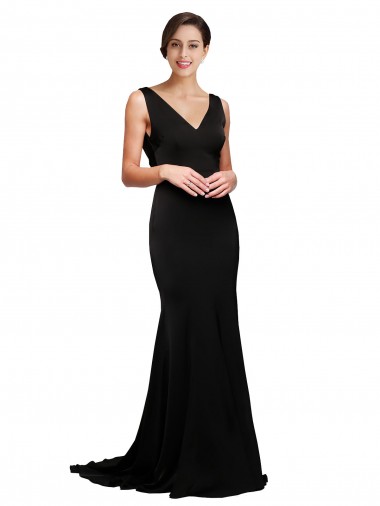 Affordable Sleeveless Black Low Back A-Line V-Neck Formal Dress Canada