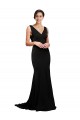 Sleeveless Black Low Back A-Line V-Neck Formal Dress