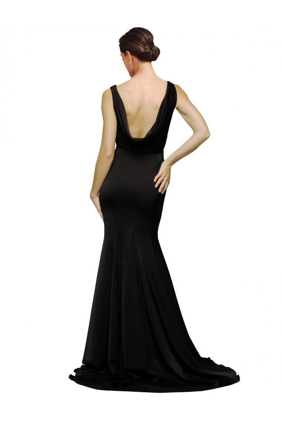 Sleeveless Black Low Back A-Line V-Neck Formal Dress