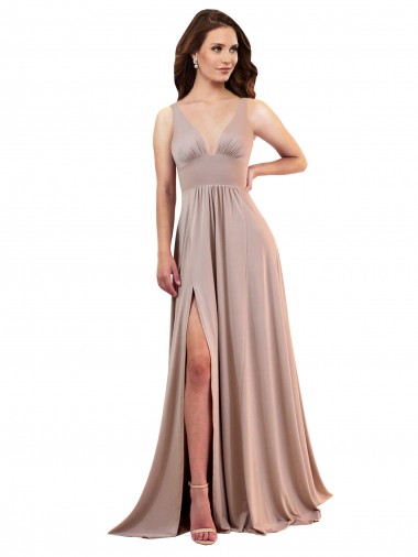 Affordable Sleeveless Dusty Pink Low Back A-Line V-Neck Black Tie Formal Dress Canada