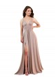 Sleeveless Dusty Pink Low Back A-Line V-Neck Black Tie Formal Dress