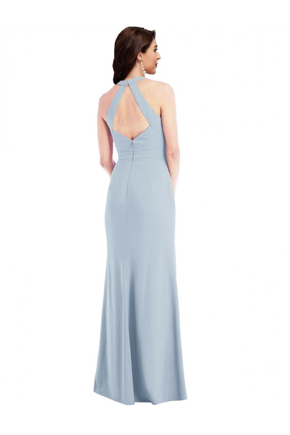 Sleeveless Light Sky Blue Open Back A-Line Halter Neck Formal Dress