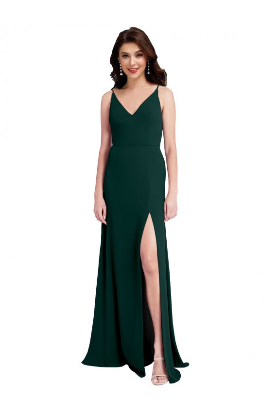 Sleeveless Midnight Green V-Back A-Line V-Neck Formal Dress