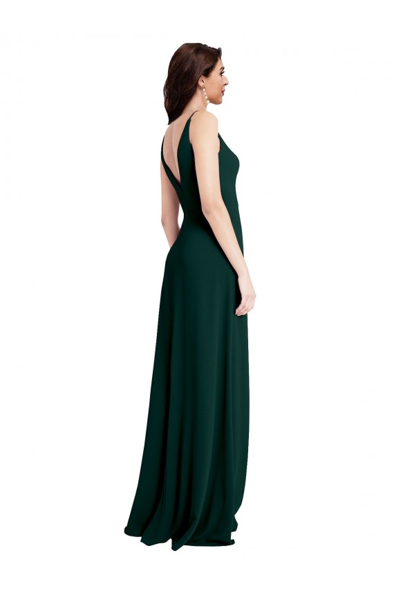 Sleeveless Midnight Green V-Back A-Line V-Neck Formal Dress