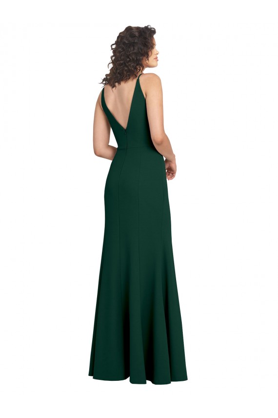 Sleeveless Midnight Green V-Back A-Line V-Neck Formal Gowns