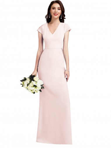 Affordable Cap Sleeves Pink A-Line V-Neck Formal Dress Canada