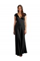 Cap Sleeves Black Keyhole Back A-Line V-Neck Formal Dress